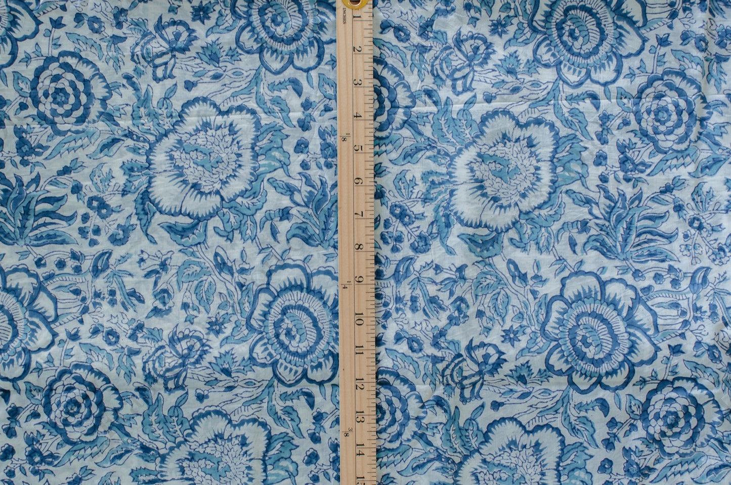 Jaipuri Bloom Hand Block Printed Cotton Fabric - White/Blue - 03