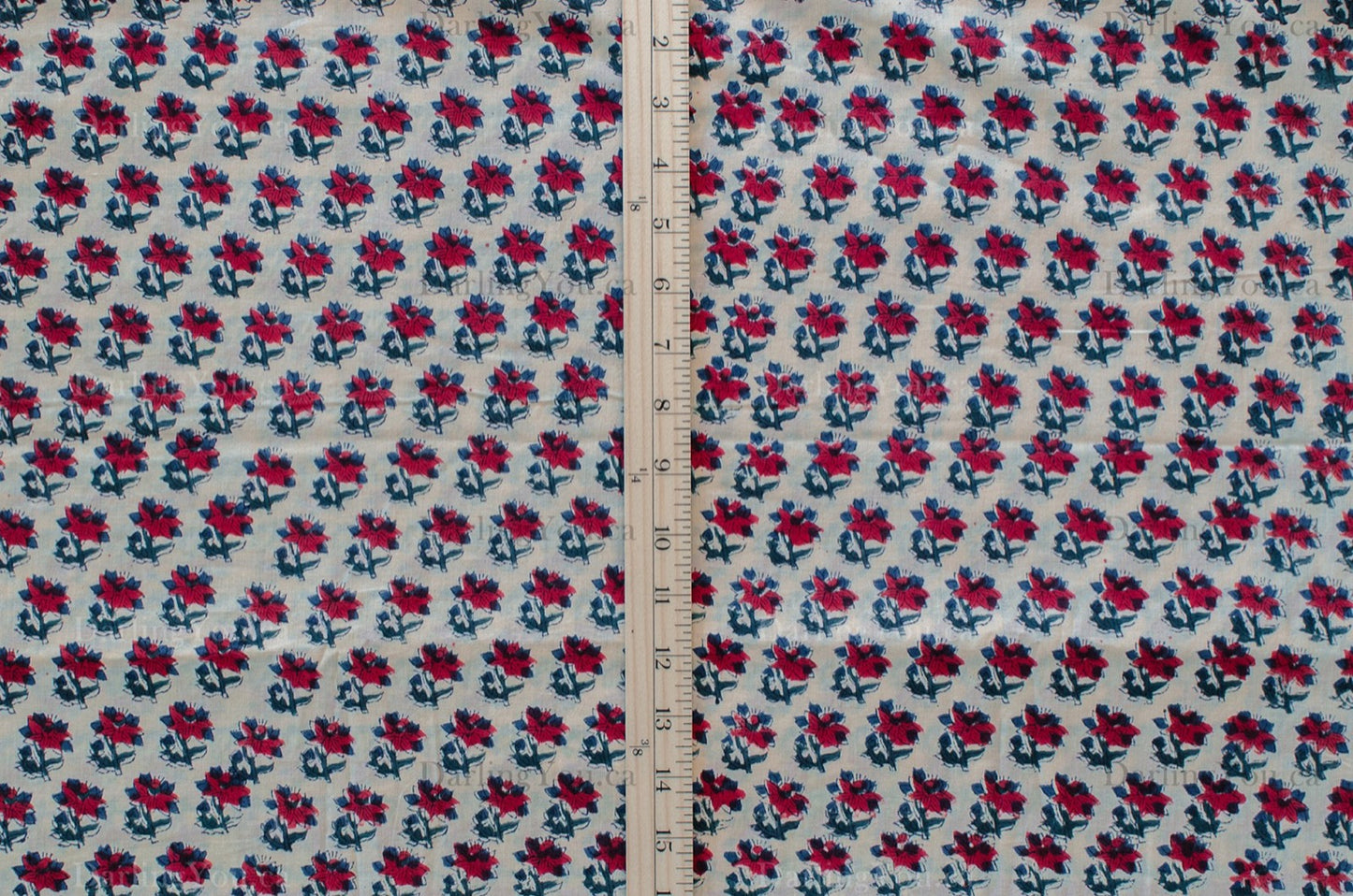 Jaipuri Bloom Hand Block Printed Cotton Fabric – Ivory/Red - 01