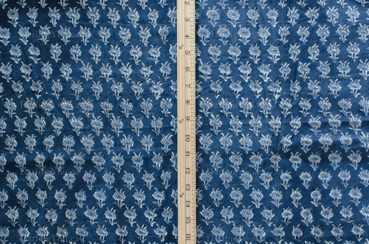 Jaipuri Bloom Hand Block Printed Cotton Fabric – Blue/White - 01