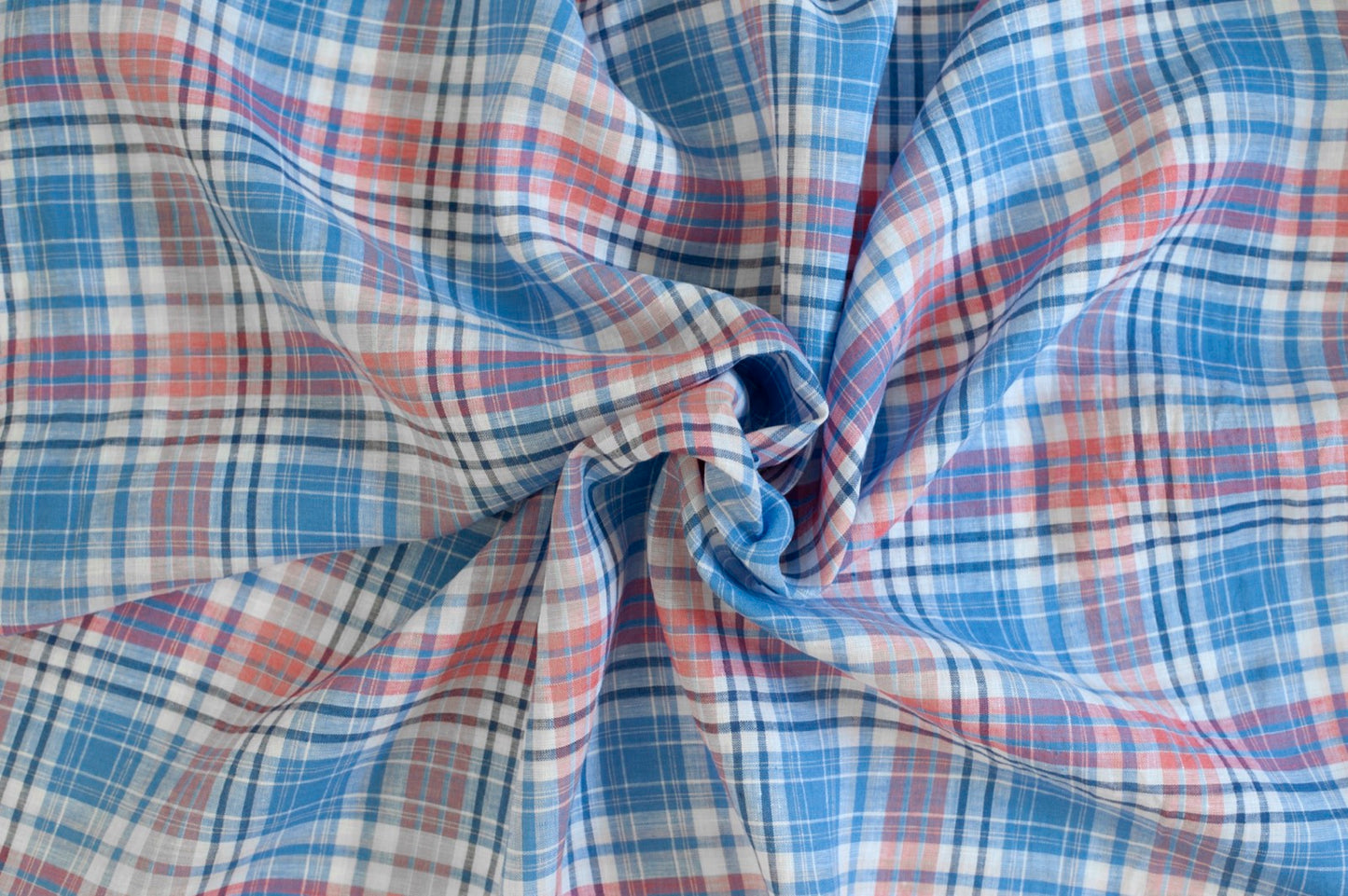 Organic Yarn-Dyed 100% Linen Fabric – Vintage Blue Check - 01