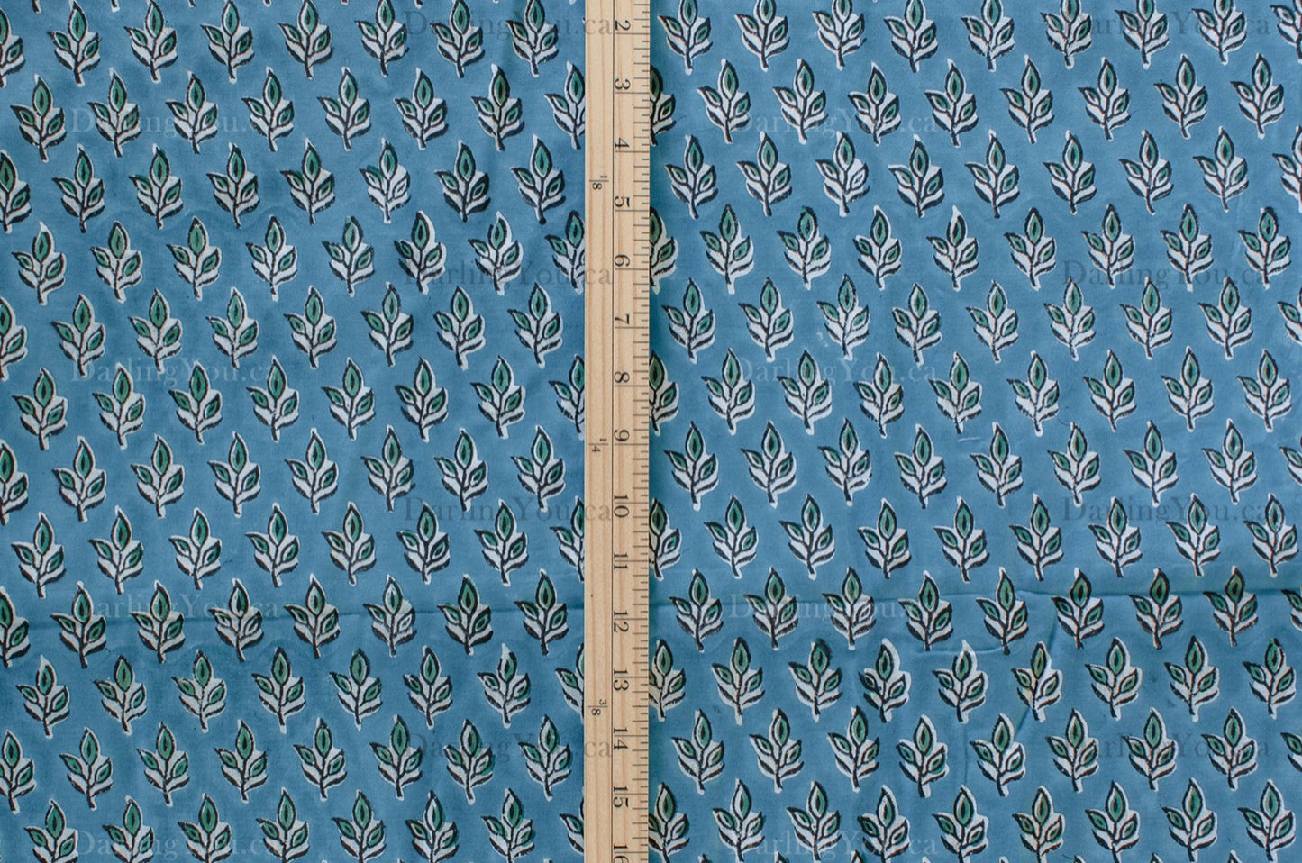 Jaipuri Bloom Hand Block Printed Cotton Fabric – Blue/Green - 01