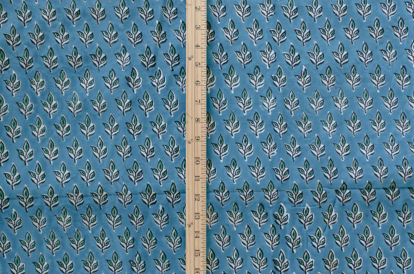 Jaipuri Bloom Hand Block Printed Cotton Fabric - Blue/Green - 01