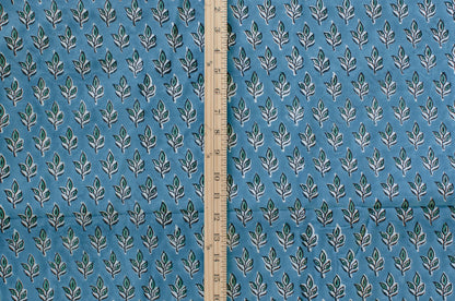 Jaipuri Bloom Hand Block Printed Cotton Fabric - Blue/Green - 01