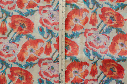 Jaipuri Bloom Hand Block Printed Cotton Fabric - Orange/Red/Blue - 01