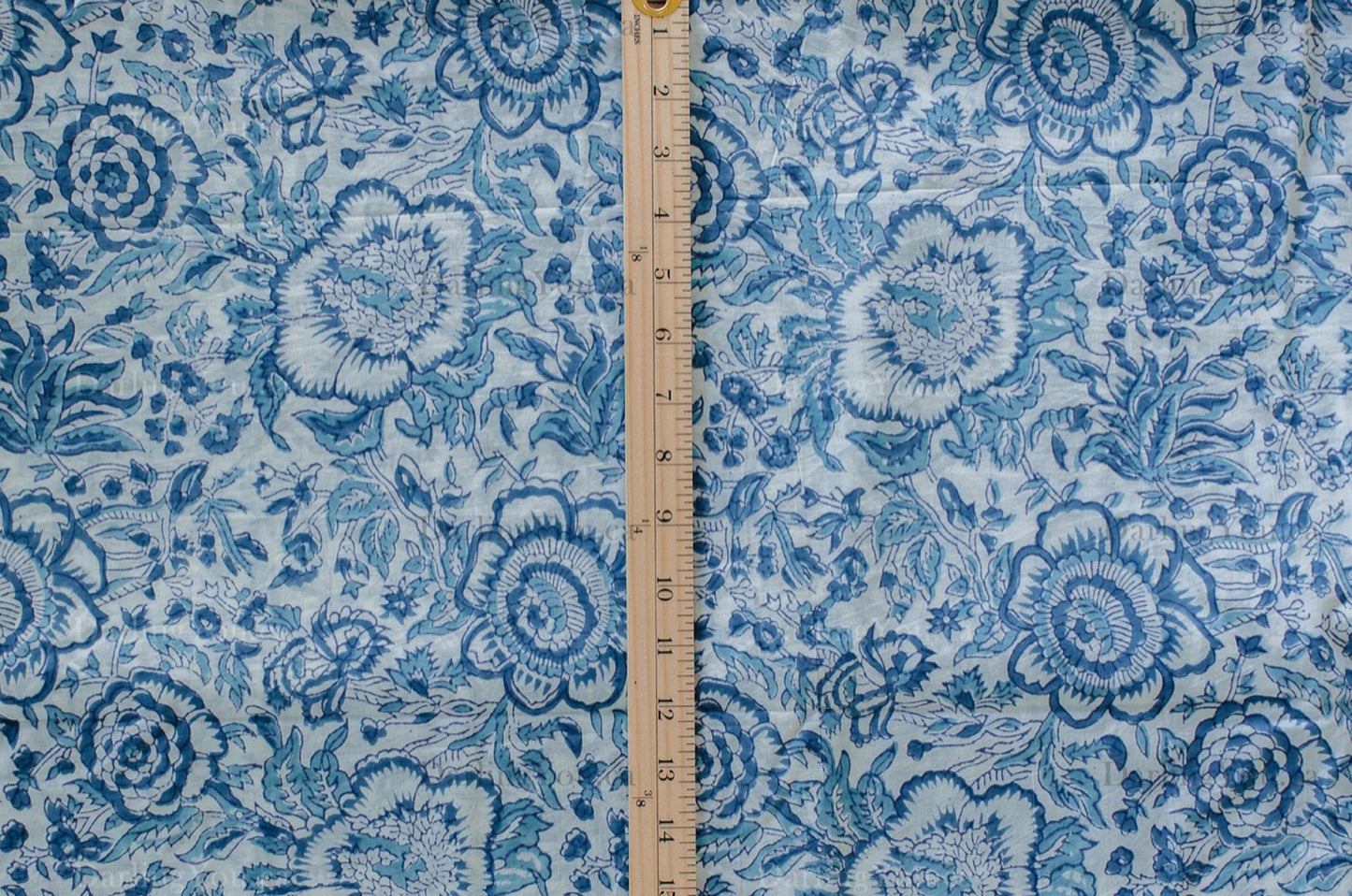 Jaipuri Bloom Hand Block Printed Cotton Fabric – White/Blue - 03