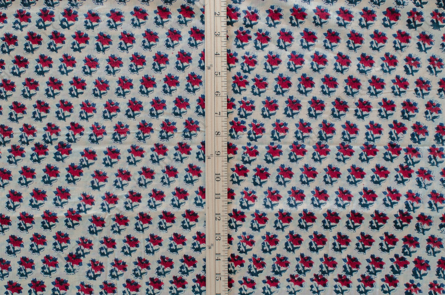 Jaipuri Bloom Hand Block Printed Cotton Fabric - Ivory/Red - 01