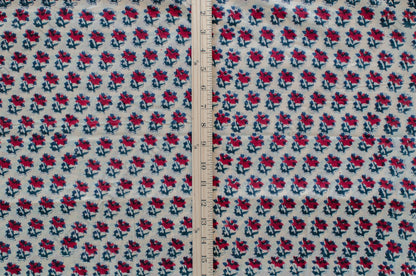 Jaipuri Bloom Hand Block Printed Cotton Fabric - Ivory/Red - 01