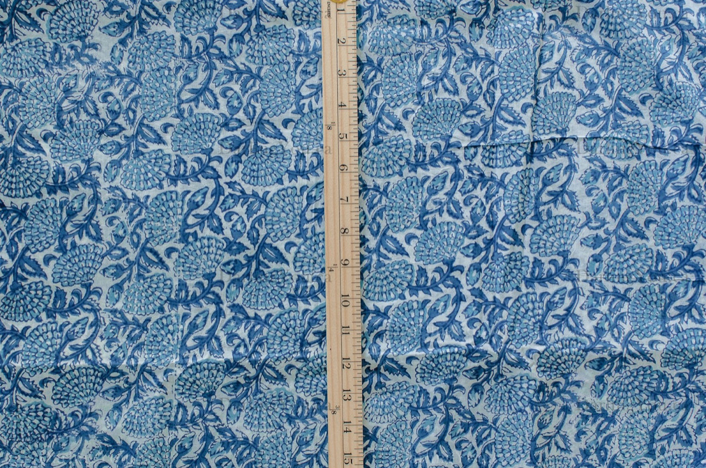 Jaipuri Bloom Hand Block Printed Cotton Fabric – White/Blue - 01