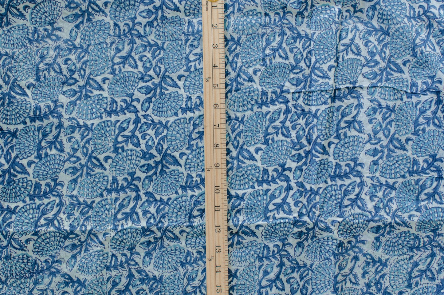 Jaipuri Bloom Hand Block Printed Cotton Fabric - White/Blue - 01