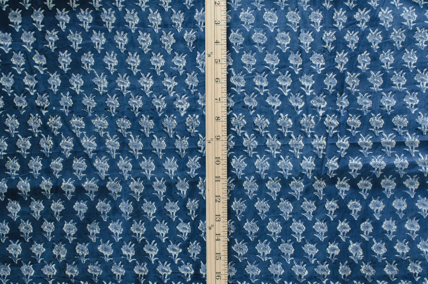 Jaipuri Bloom Hand Block Printed Cotton Fabric - Blue/White - 01