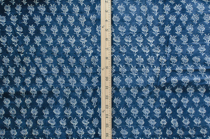 Jaipuri Bloom Hand Block Printed Cotton Fabric - Blue/White - 01
