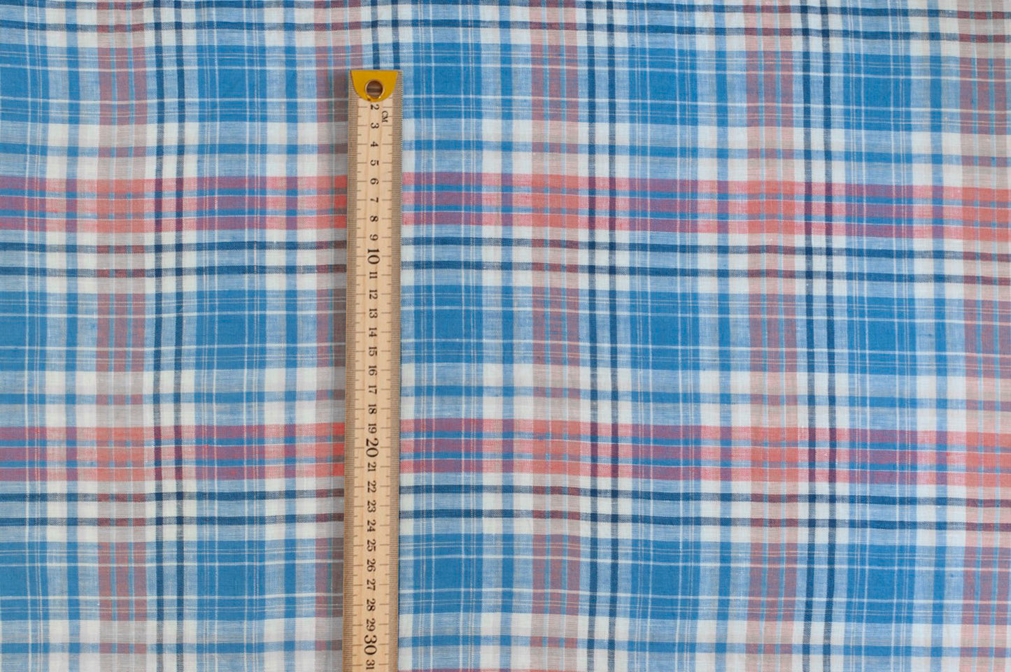 Organic Yarn-Dyed 100% Linen Fabric – Vintage Blue Check - 01
