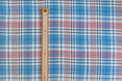 Organic Yarn-Dyed 100% Linen Fabric – Vintage Blue Check - 01