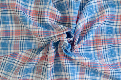 Organic Yarn-Dyed 100% Linen Fabric – Vintage Blue Check - 01