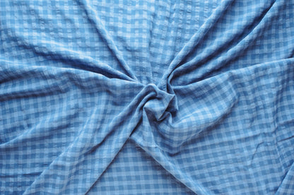 Organic Yarn-Dyed 100% Cotton Gingham Fabric – Dark Blue Seersucker - 01