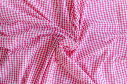 Organic Yarn-Dyed 100% Cotton Gingham Fabric – Fuchsia Seersucker - 01