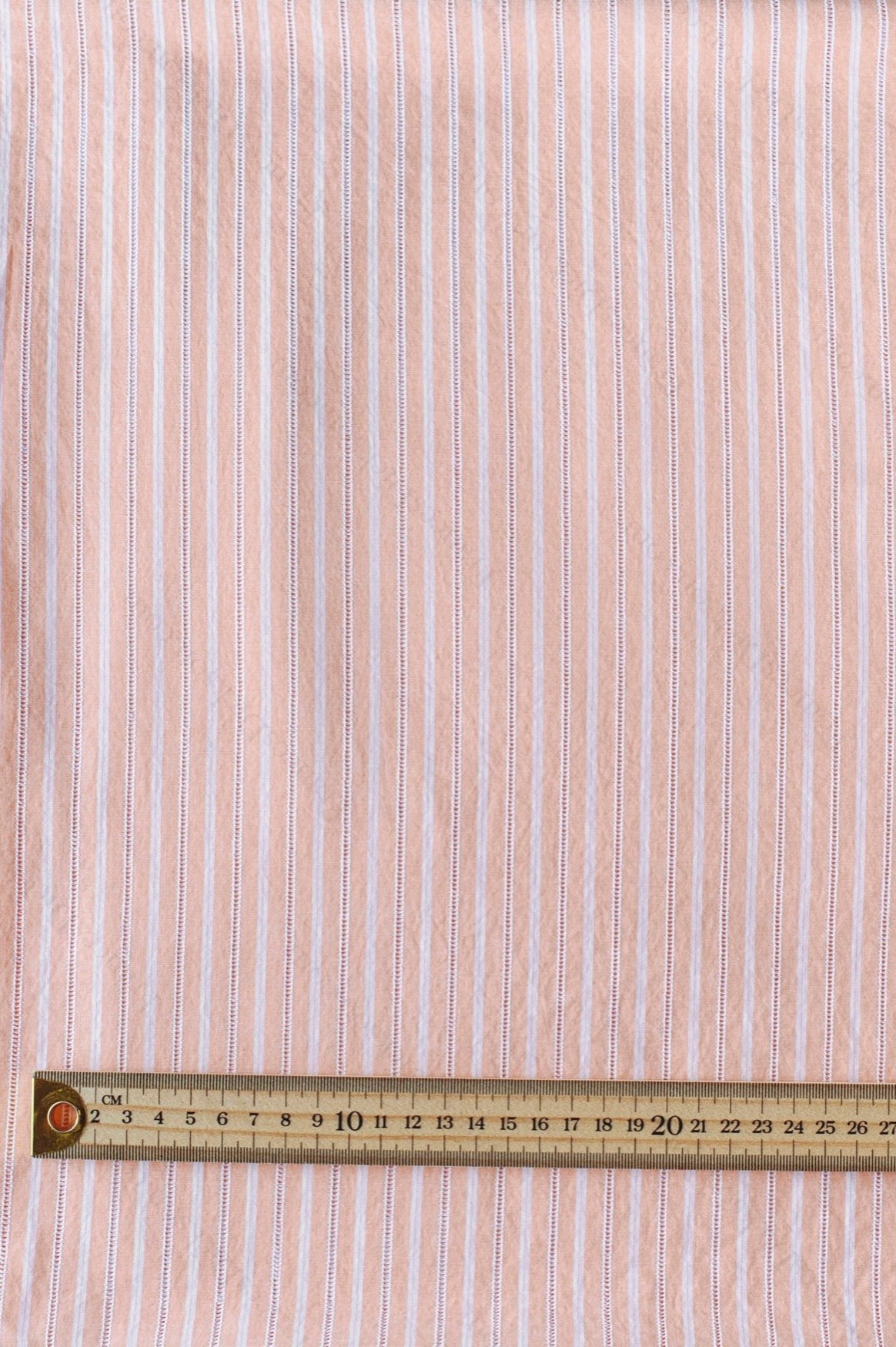 Organic Yarn-Dyed 100% Embroidered Cotton Shirting Fabric – Peach Stripe - 01