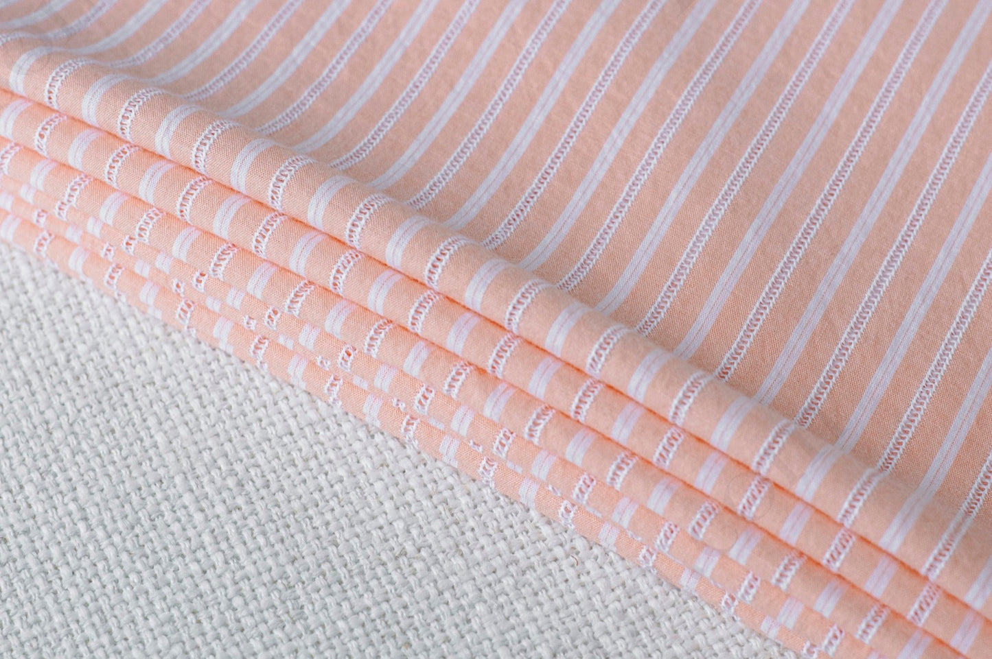Organic Yarn-Dyed 100% Embroidered Cotton Shirting Fabric – Peach Stripe - 01