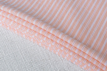 Organic Yarn-Dyed 100% Embroidered Cotton Shirting Fabric – Peach Stripe - 01