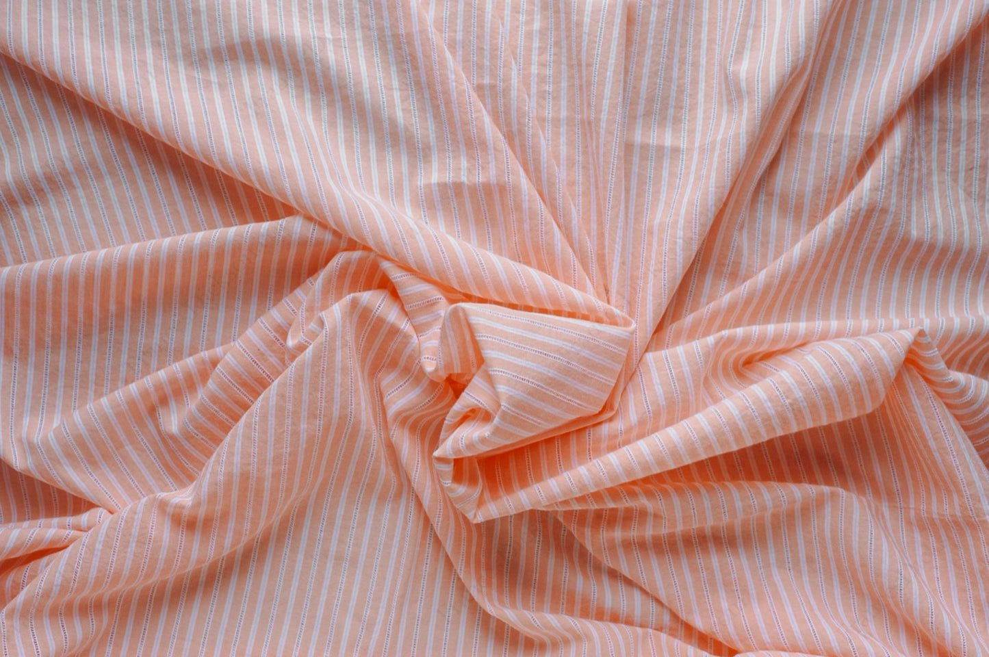 Organic Yarn-Dyed 100% Embroidered Cotton Shirting Fabric – Peach Stripe - 01
