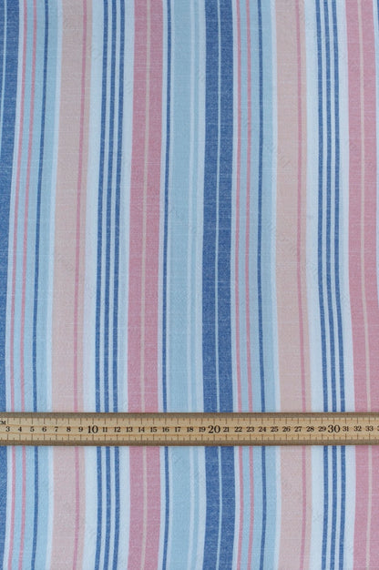 Organic Yarn-Dyed 100% Cotton Shirting Fabric – Blue Pink Stripe - 01